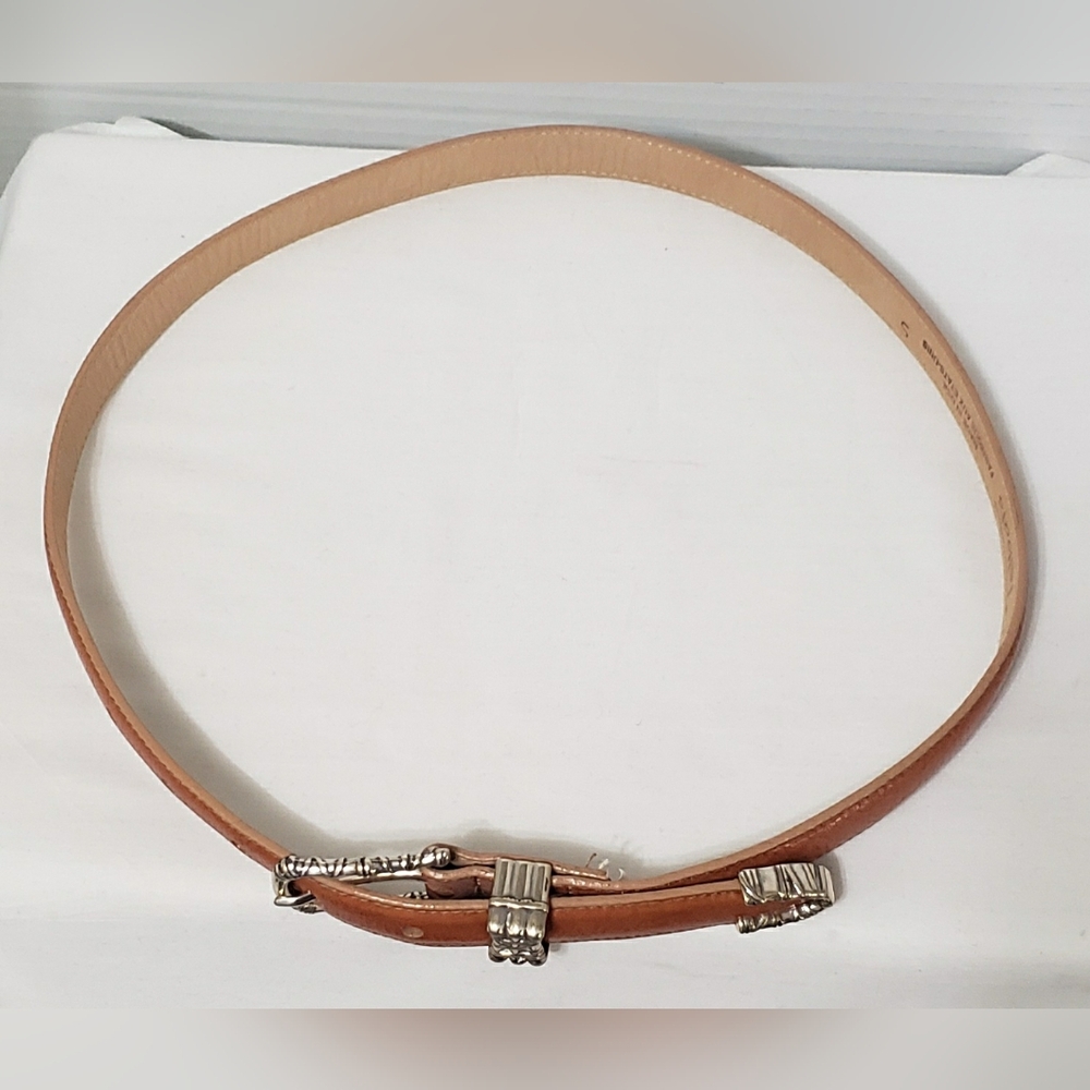 TALBOTS Belt Womens Size Small Tan Brown Leather Silvertone Buckle Western - Picture 4 of 14